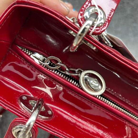 100% Authentic Dior Patent Medium Red Leather Satchel Bag - Picture 11 of 16